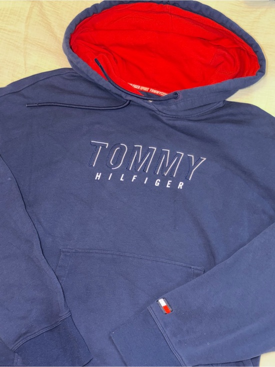 Tommy Hilfiger Sweaters - Tommy Hilfiger Navy Crewneck Hoodie with Red Hood Lining